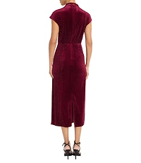 Maggy London Velvet Mock Neck Cap Sleeve Midi Dress