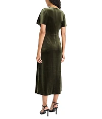 Maggy London Velvet V-Neck Short Sleeve Midi Dress