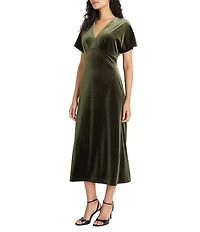 Maggy London Velvet V-Neck Short Sleeve Midi Dress
