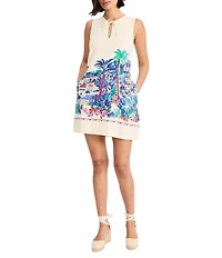 Maggy London Village Scape Linen Sleeveless Front Tie Dress