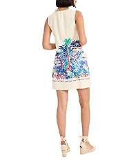 Maggy London Village Scape Linen Sleeveless Front Tie Dress
