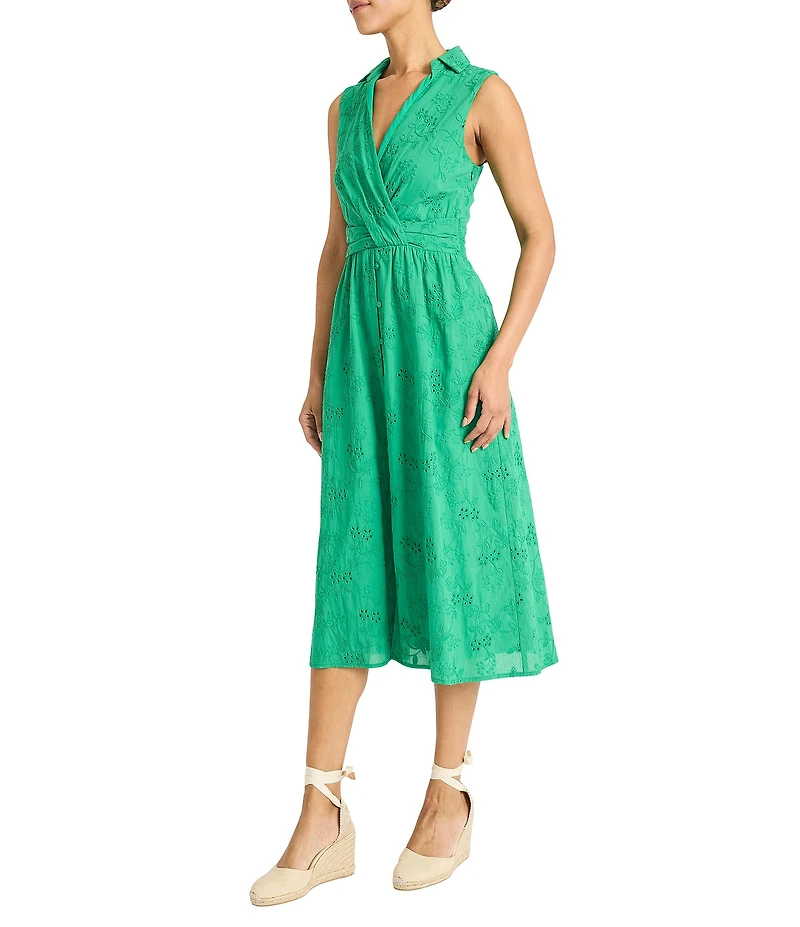 Maggy London Voile V-Neck Sleeveless A-Line Midi Dress