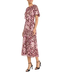 Maggy London Yoryu Short Sleeve Floral Print Midi Dress