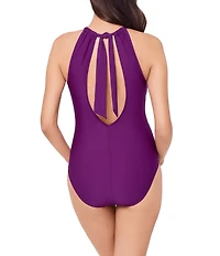Magicsuit Amelia Solid High Neck Hidden Underwire Bra Open Portrait Back One Piece Swimsuit