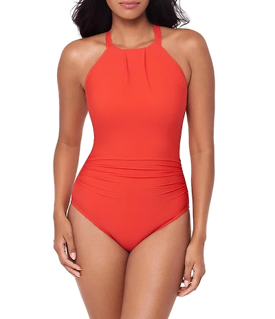 Magicsuit Amelia Solid High Neck Hidden Underwire Bra Open Portrait Back One Piece Swimsuit