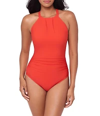 Magicsuit Amelia Solid High Neck Hidden Underwire Bra Open Portrait Back One Piece Swimsuit