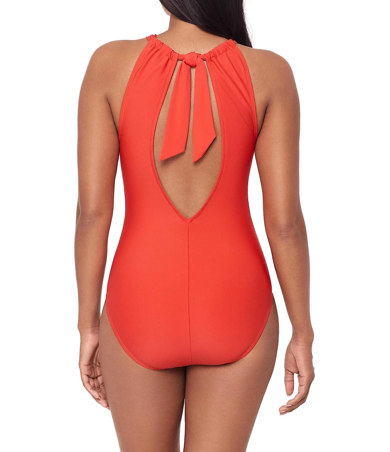 Magicsuit Amelia Solid High Neck Hidden Underwire Bra Open Portrait Back One Piece Swimsuit