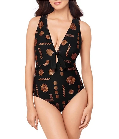Magicsuit Clamdigger Halle Cross Back Front Tie Plunge Neck One Piece Swimsuit
