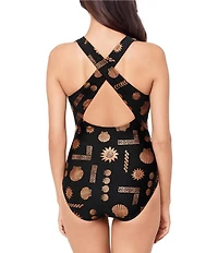 Magicsuit Clamdigger Halle Cross Back Front Tie Plunge Neck One Piece Swimsuit