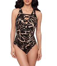 Magicsuit Desert Mirage Lace-Up Plunge One Piece Swimsuit