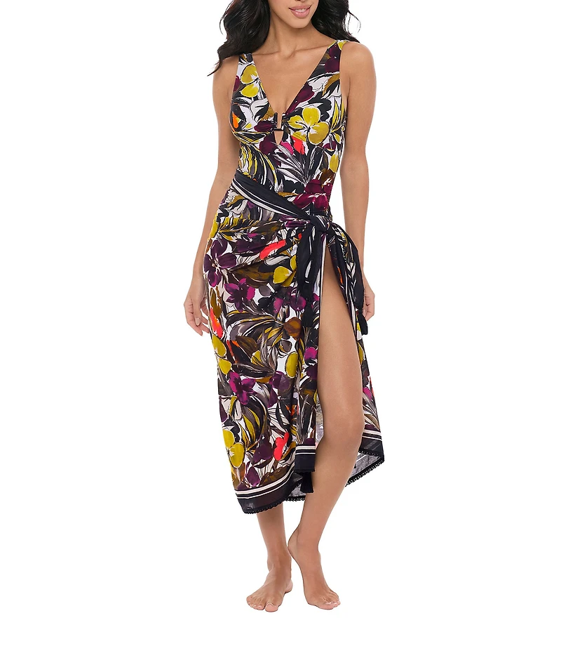 Magicsuit Hot House Printed Embroidered Hem Pareo Swim Cover-Up