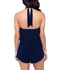 Magicsuit Piper Solid High Crochet Neck Hidden Underwire Bra Romper Swimsuit