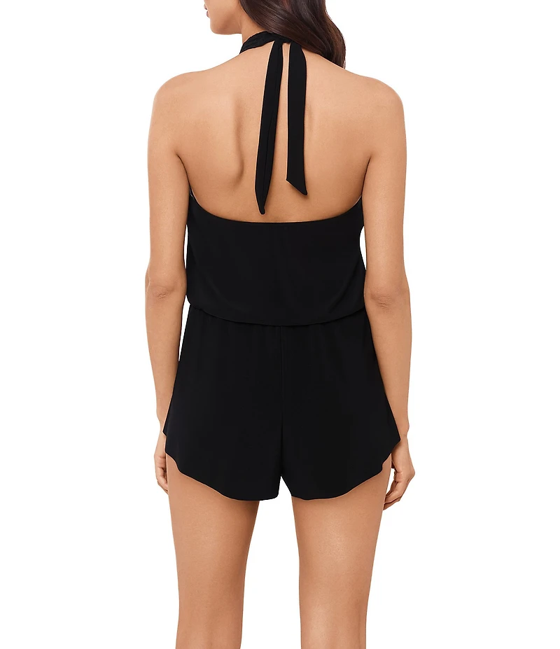 Magicsuit Piper Solid High Crochet Neck Hidden Underwire Bra Romper Swimsuit