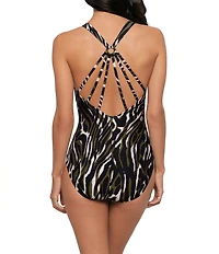 Magicsuit Safari Sands Drew Strappy Back Plunge One Piece Swimsuit