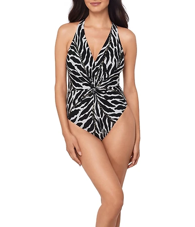 Magicsuit Sand Tracks Drew Front Twist Plunge One Piece Swimsuit