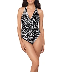 Magicsuit Sand Tracks Drew Front Twist Plunge One Piece Swimsuit