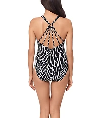 Magicsuit Sand Tracks Drew Front Twist Plunge One Piece Swimsuit