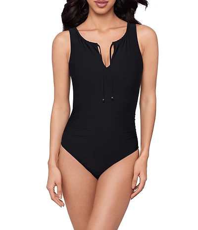Magicsuit Solid Dee Dee Open Portrait Back Shirred Bodice One Piece Swimsuit