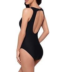 Magicsuit Solid Dee Dee Open Portrait Back Shirred Bodice One Piece Swimsuit