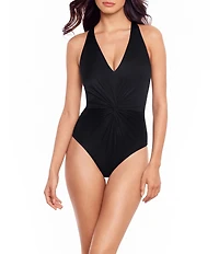 Magicsuit Solid Drew Twist Front V-Neck Plunge One Piece Swimsuit