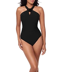 Magicsuit Solid Edith Floral Keyhole Halter Neck One Piece Swimsuit
