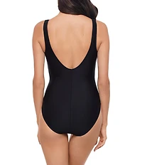 Magicsuit Solid Esti V-Neck Fixed Interlock Waist Belt One Piece Swimsuit