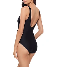 Magicsuit Solid Esti V-Neck Fixed Interlock Waist Belt One Piece Swimsuit