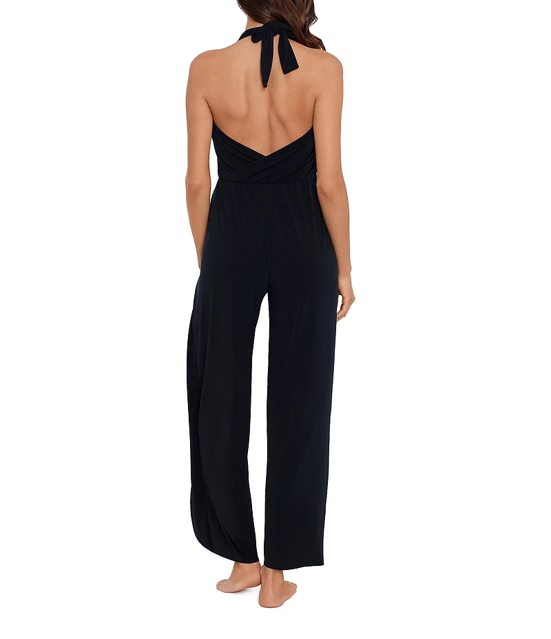 Magicsuit Solid Matte Jersey Halter Tie Wide Palazzo Jumpsuit Swim Cover-Up