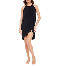 Magicsuit Solid Matte Jersey High Neck Draped Dress Swim Cover-Up