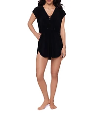 Magicsuit Solid Matte Jersey Lace-Up Dress Swim Cover-Up
