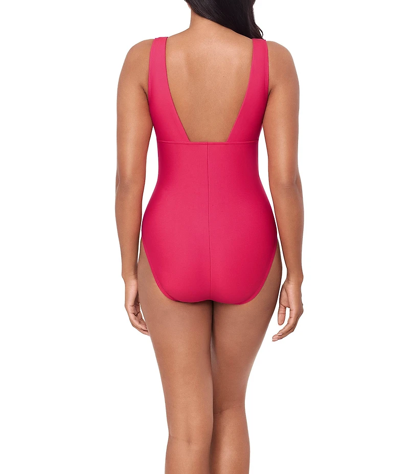 Magicsuit Solid Wallis Floral Plunge Neck One Piece Swimsuit