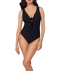 Magicsuit Solid Wallis Floral Plunge Neck One Piece Swimsuit