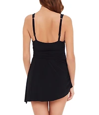 Magicsuit Solids Celine Shirred Side Tie Plunge Swim Dress