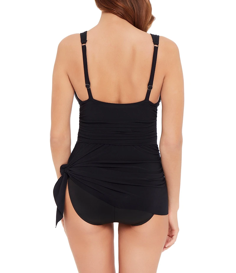 Magicsuit Solids Celine Shirred Side Tie Plunge Swim Dress