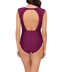 Magicsuit Solids Dash Open Back Portrait Cap Sleeve Plunge One Piece Swimsuit