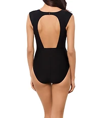 Magicsuit Solids Dash Open Back Portrait Cap Sleeve Plunge One Piece Swimsuit