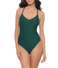 Magicsuit Solids Milli V-Neck Racerback Soft Cup Shirred One Piece Swimsuit