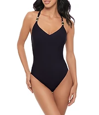 Magicsuit Solids Milli V-Neck Racerback Soft Cup Shirred One Piece Swimsuit