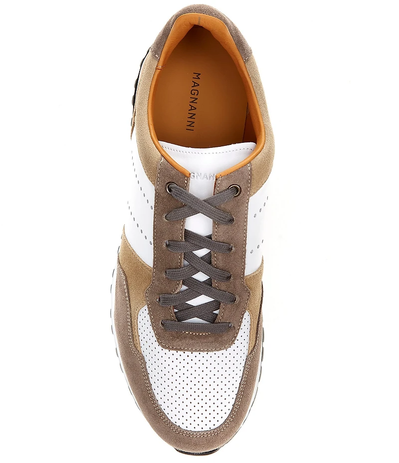 Magnanni Men's Cairo Perforated Leather and Suede Sneakers