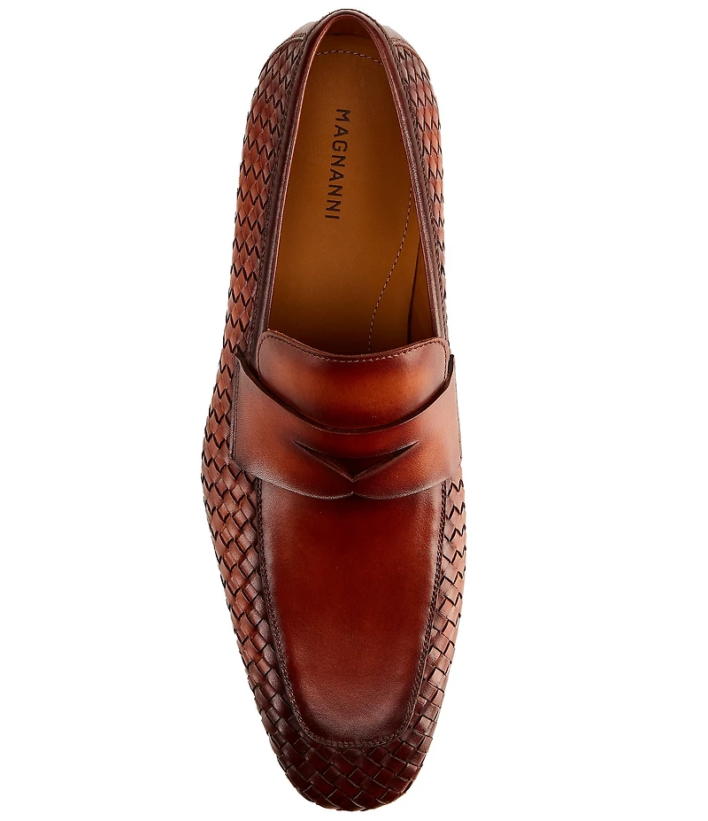 Magnanni Men's Shayne Leather Woven Penny Loafers