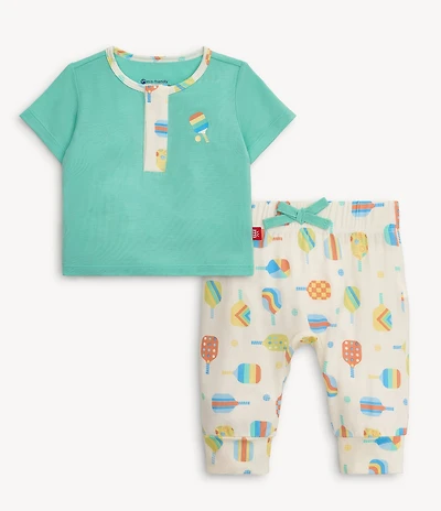 Magnetic Me Baby Boys Perfect Pickle Paddles Short Sleeve Henley & Printed Pull-On Pants 2-Piece Set