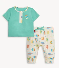 Magnetic Me Baby Boys Perfect Pickle Paddles Short Sleeve Henley & Printed Pull-On Pants 2-Piece Set