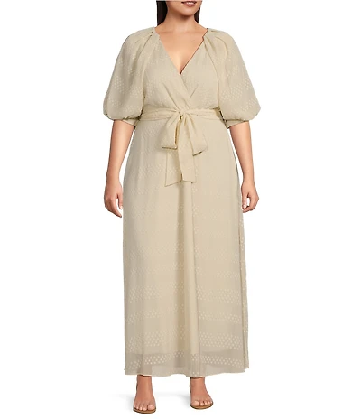 Moda Tara Plus Size V-Neck Short Sleeve Swiss Dot Chiffon Maxi Dress
