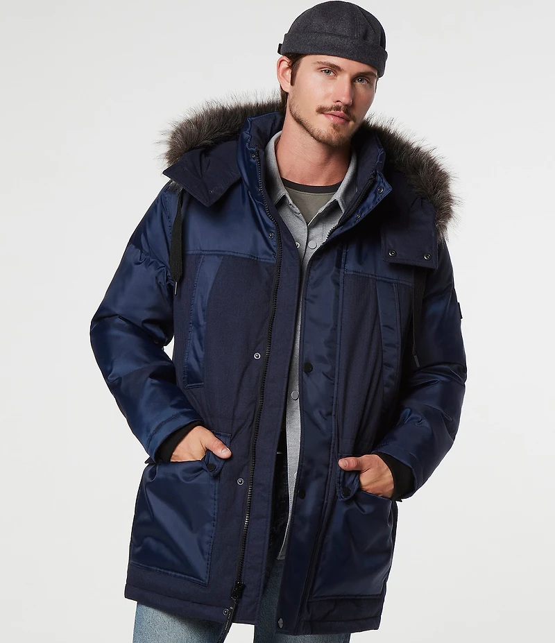 Marc New York Tripp Herringbone And Oxford Fabric Blocking Down Ski Coat