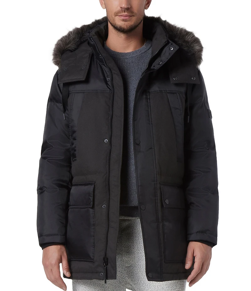 Marc New York Tripp Herringbone And Oxford Fabric Blocking Down Ski Coat