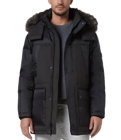 Marc New York Tripp Herringbone And Oxford Fabric Blocking Down Ski Coat