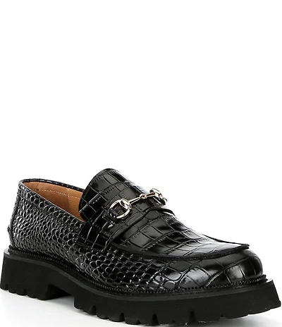 Marc Nolan Blake Croco Embossed Leather Bit Buckle Lug Loafers
