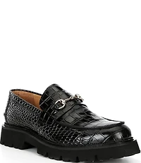 Marc Nolan Blake Croco Embossed Leather Bit Buckle Lug Loafers