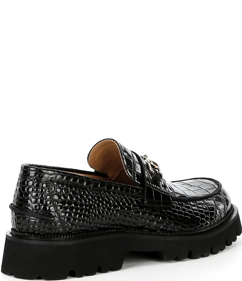 Marc Nolan Blake Croco Embossed Leather Bit Buckle Lug Loafers