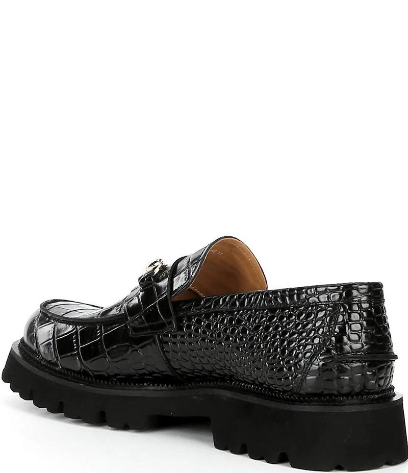 Marc Nolan Blake Croco Embossed Leather Bit Buckle Lug Loafers